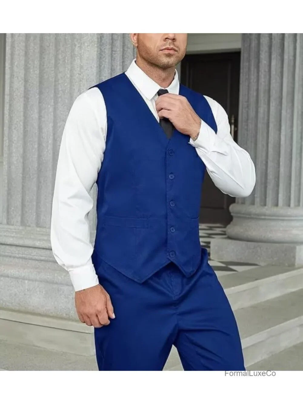 Men's Slim Fit 2-Piece Suit Vest & Pants Set with Tie, Tuxedo Vest for Wedding